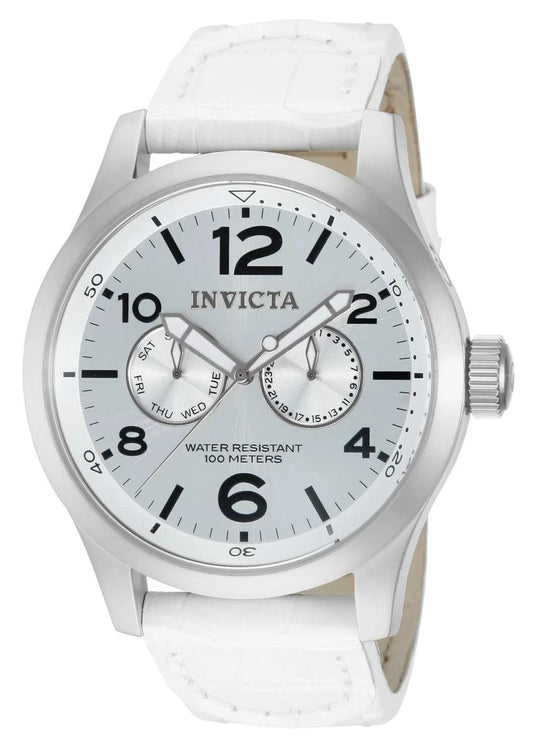 Invicta 12170 watch with white dial and leather band